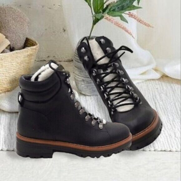 MARC FISHER Limited Edition "IDELLA" Shearling Hiking Lug Leather Buckle Boot- 9 - Picture 7 of 16